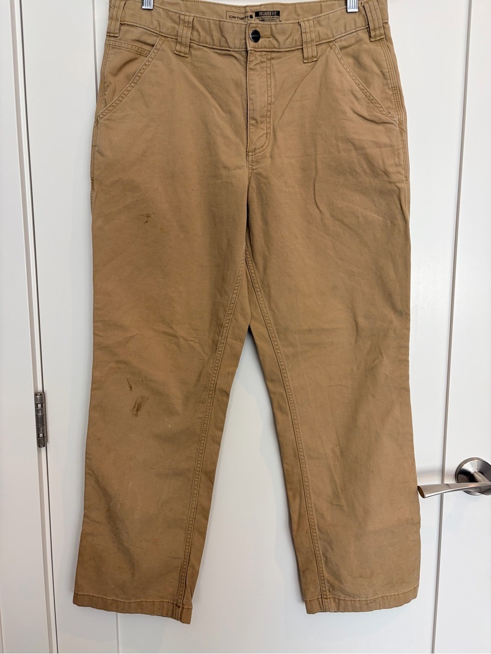 Carhartt Rugged Flex Relaxed Fit Canvas Work Pants Tan 34x32 Carpenter Utility
